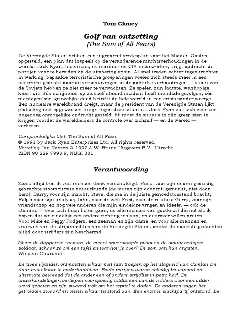 Clancy Tom Golf Van Ontzetting