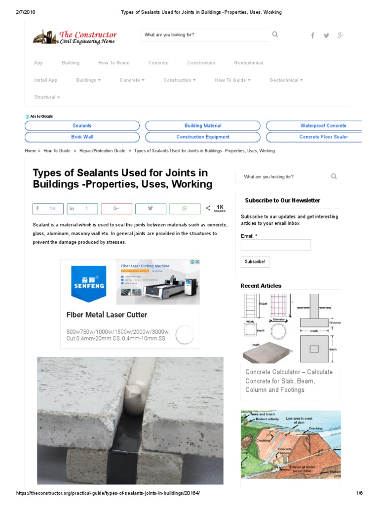 Types of Sealants Used For Joints in Buildings Properties, Uses