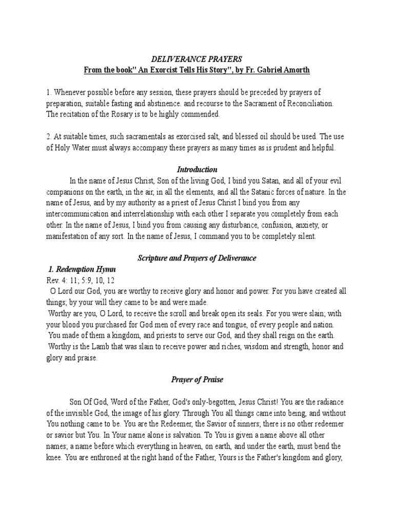 Deliverance Prayers Prayers and Scriptures for Exorcism PDF God In