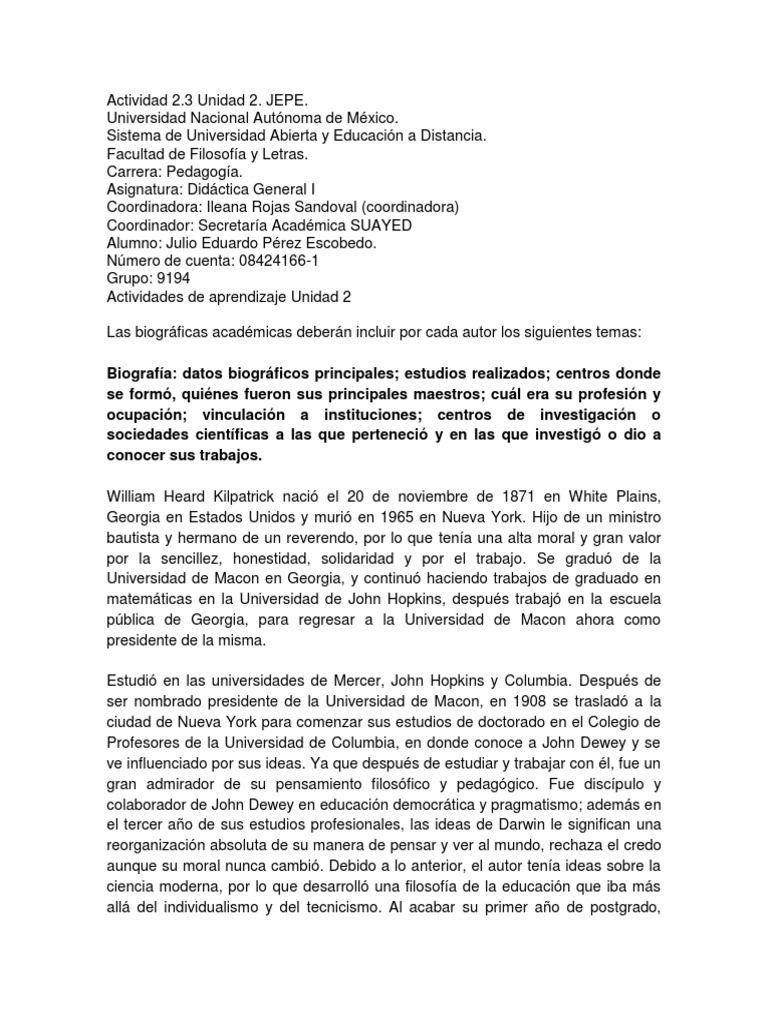 William Heard Kilpatrick Aprendizaje Maestros