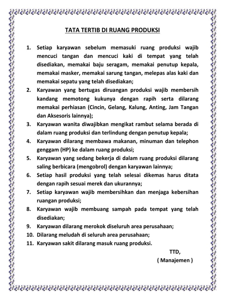 Tata Tertib Di Ruang Produksi Tata Tertib Di Ruang Produksi