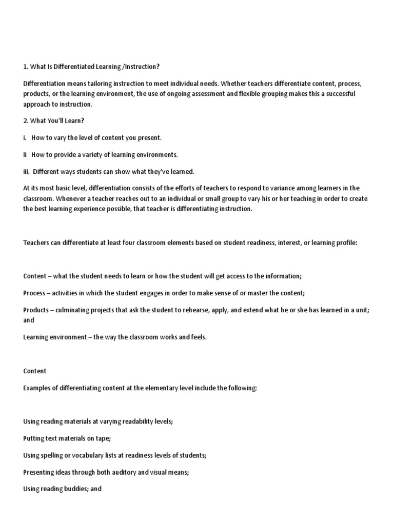 Differentiated Learning PDF Differentiated Instruction Teaching