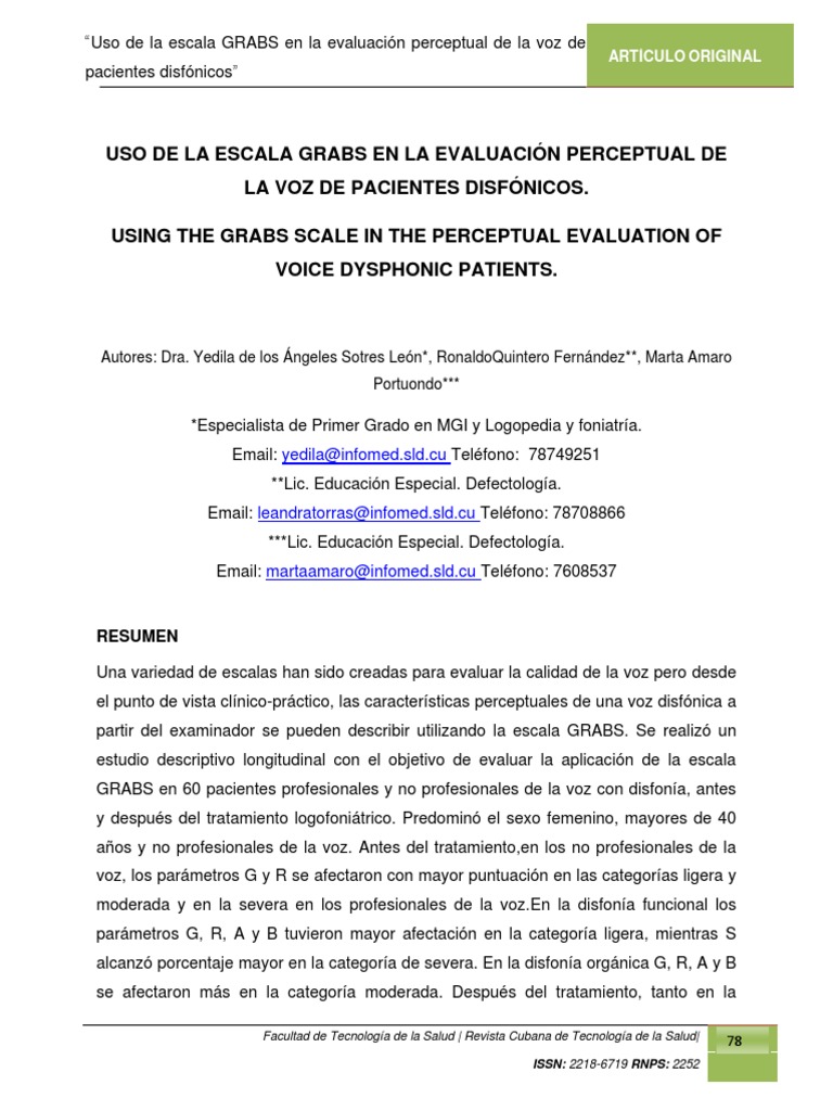 Escala GRBAS - Artigo Análise | Descargar gratis PDF | Diagnostico ...