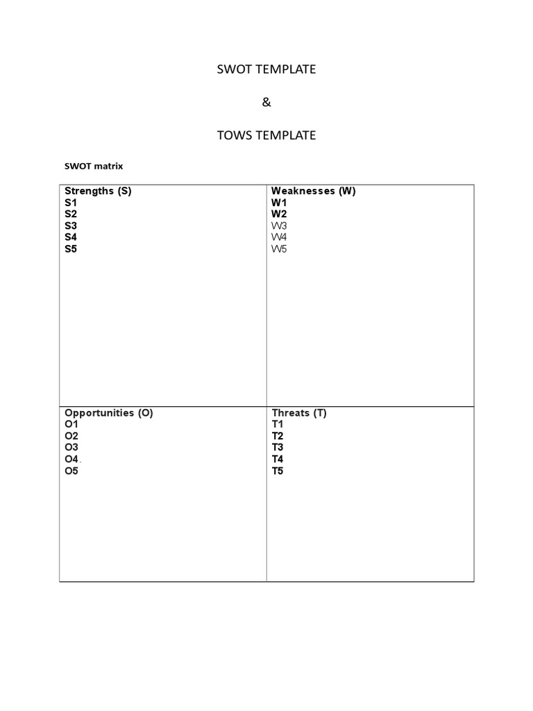 Swot and Tows Template | PDF