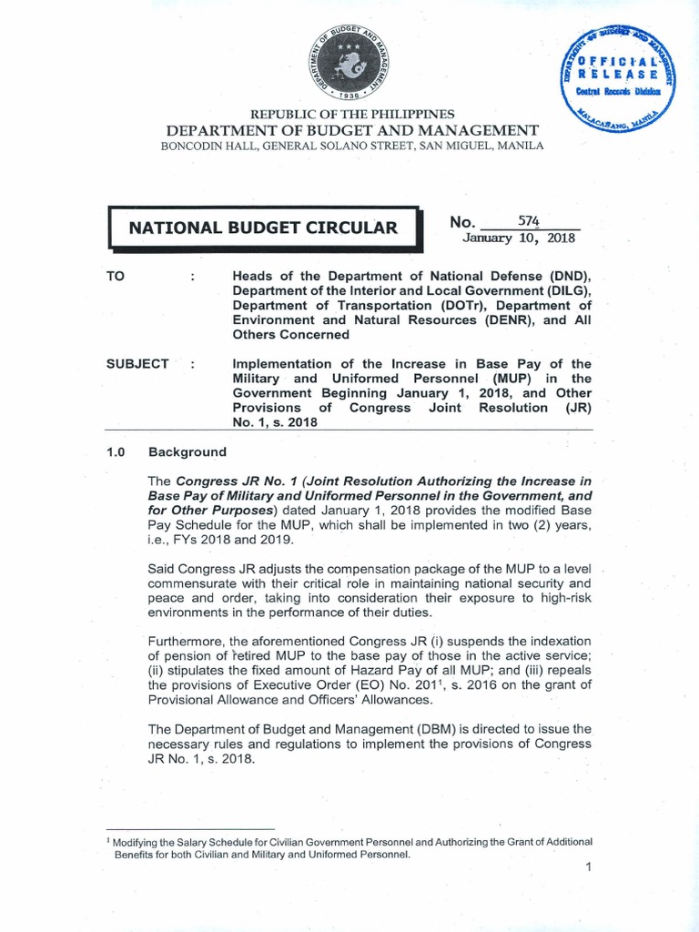 National Budget Circular No. 574 | PDF | Inspector | Lieutenant