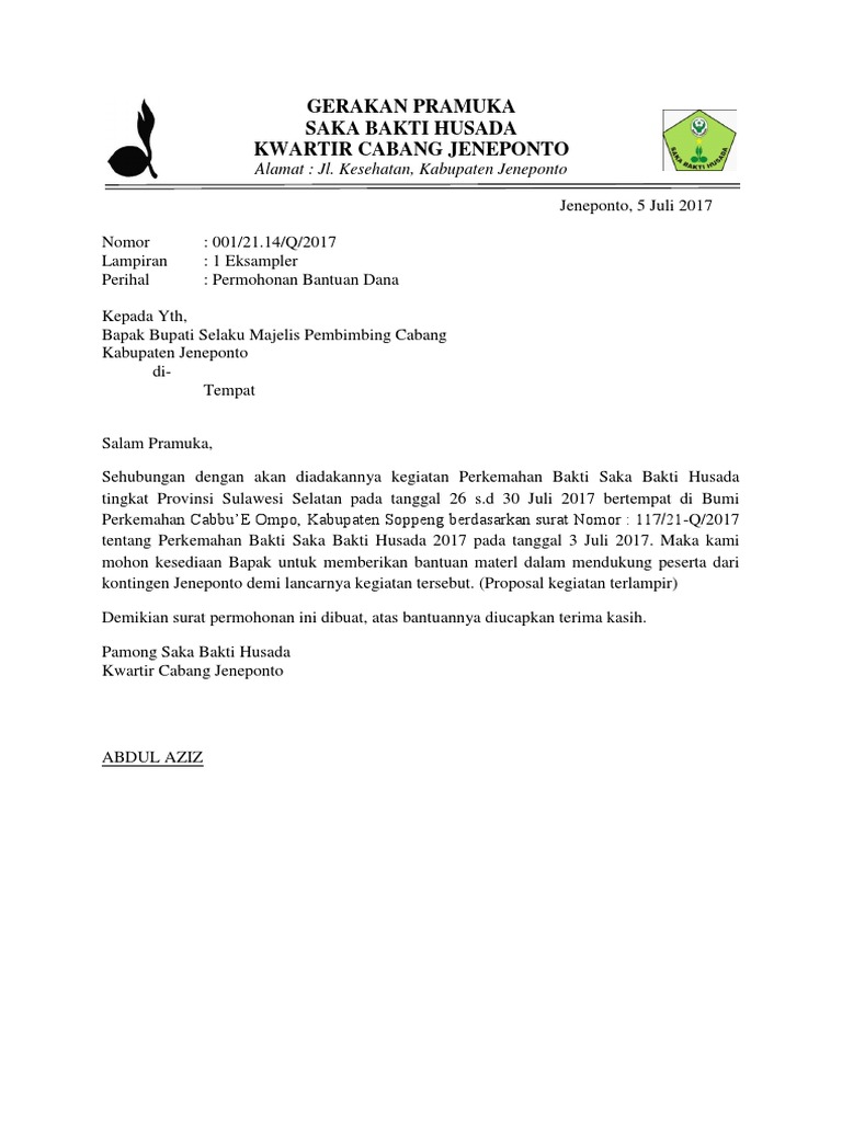 Surat Permohonan Bantuan Dana Pdf