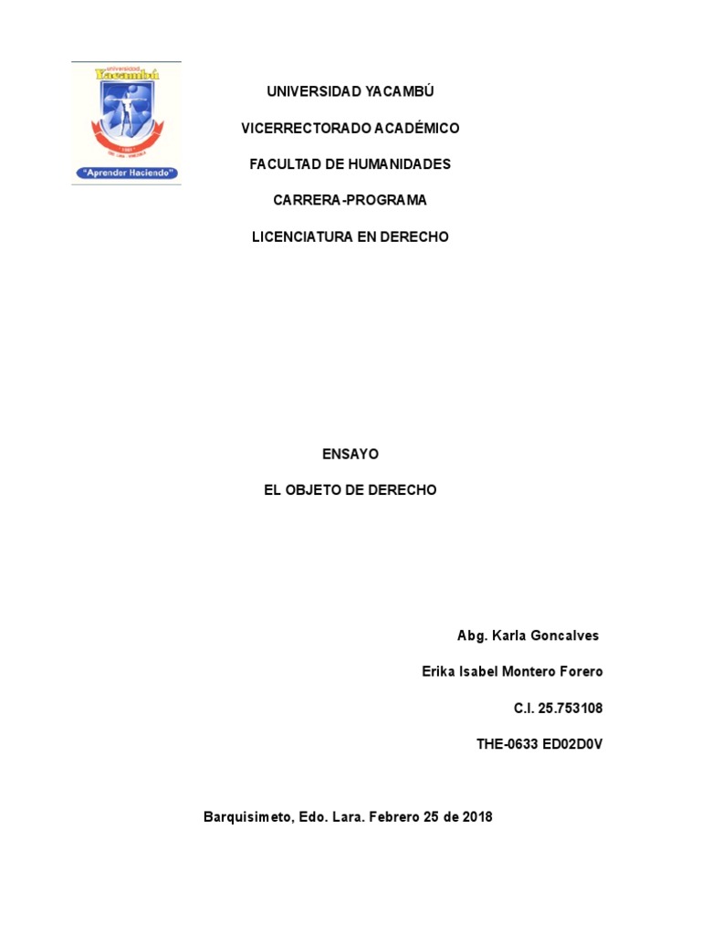 Ensayo El Objeto de Derecho | PDF | Propiedad | Derechos