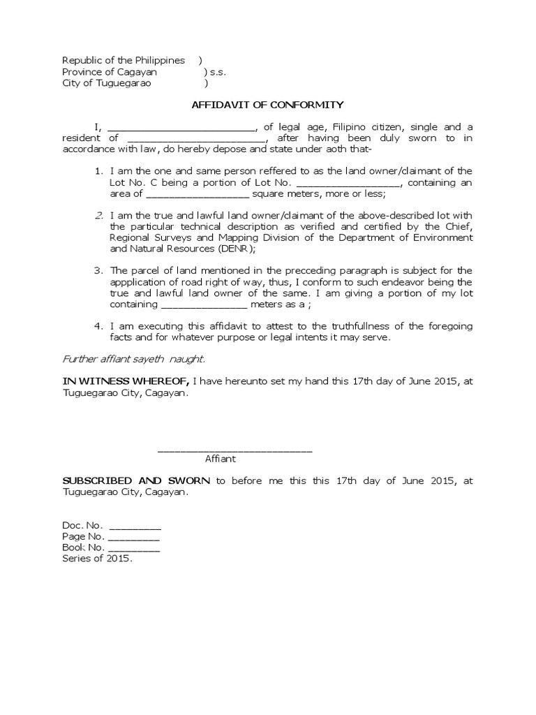 Affidavit of Conformity Sample | PDF