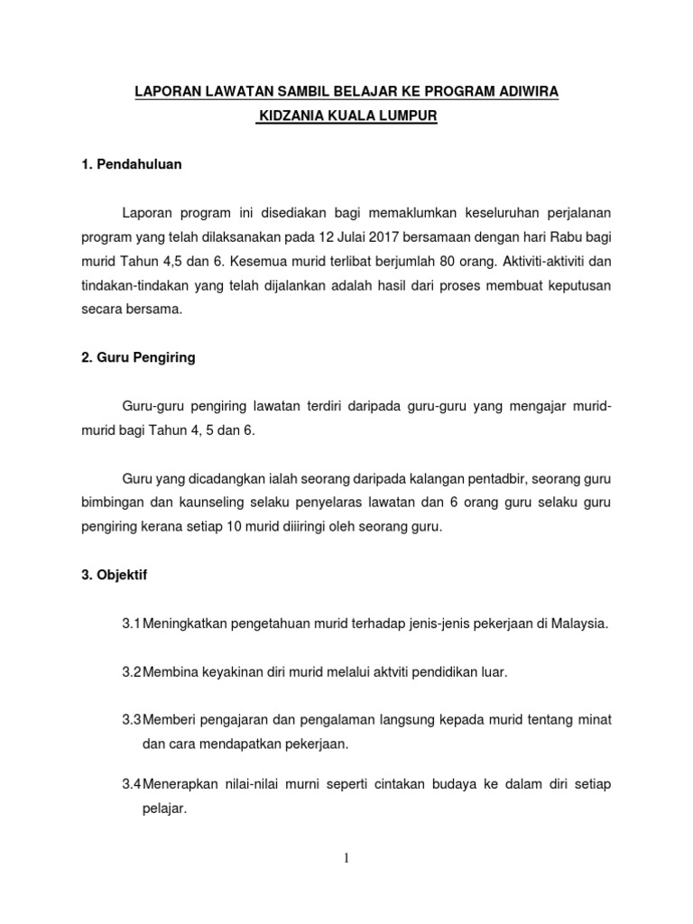 Laporan Lawatan Sambil Belajar Ke Kidzania KL  PDF