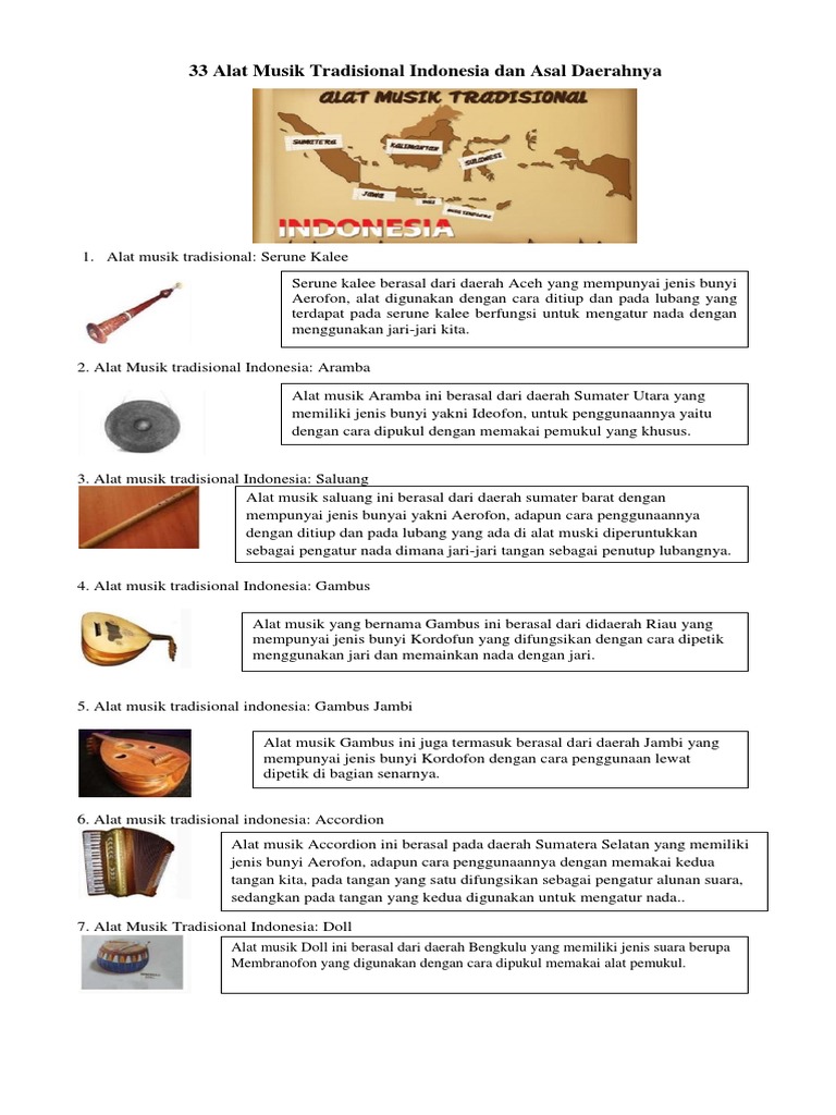 Alat Musik 34 Provinsi Dan Cara Memainkannya