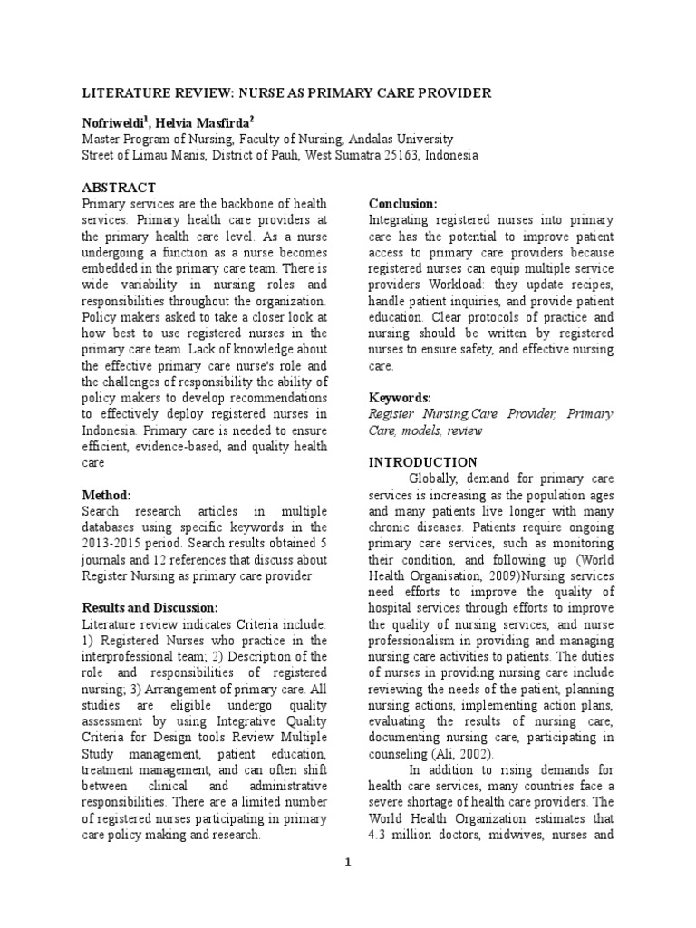 Literature Review PDF Primary Care Health Care