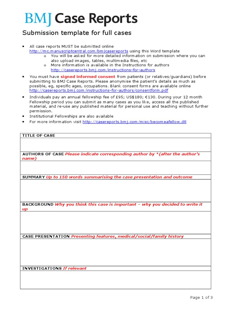 Full Cases Template  PDF  Case Report  Medicine