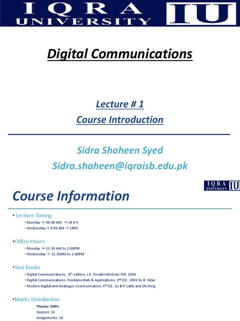 Digital Communications: Lecture # 1 Course Introduction | PDF ...
