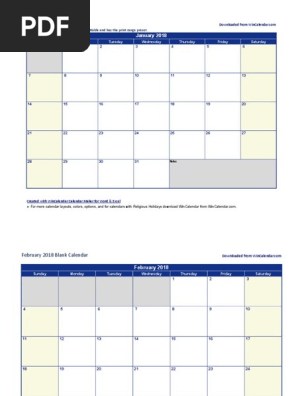 2018 Monthly Calendar