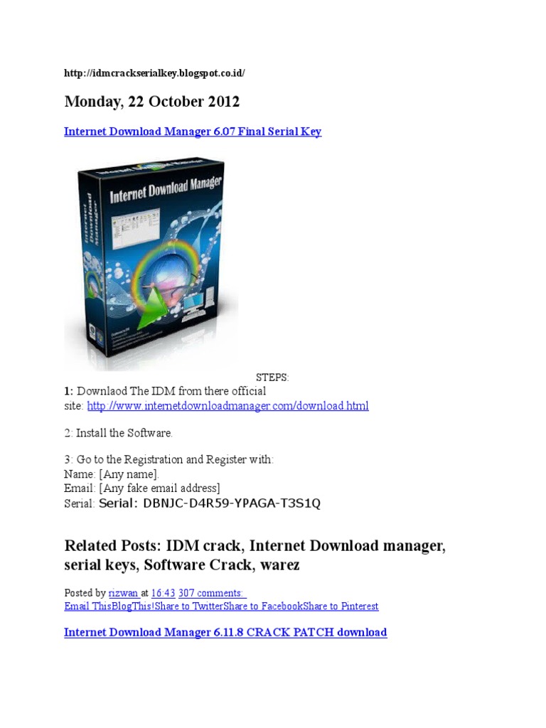Internet Download Manager 6.07 Final Serial Key | Pdf | File Transfer  Protocol | Download