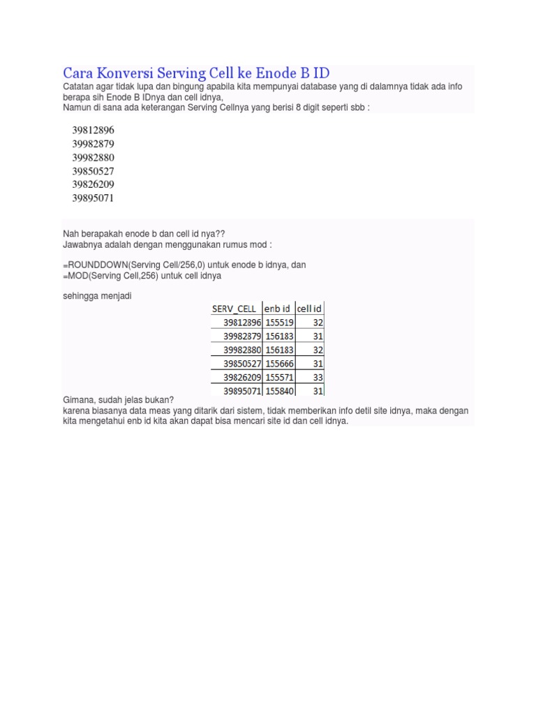 Konversi Serving Cell ke Enode B ID | PDF