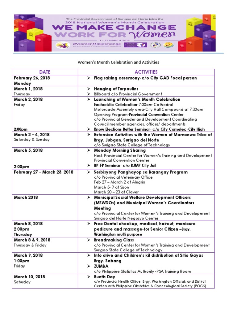 2018 Womens Month Activities PDF Government Health Care Wellness