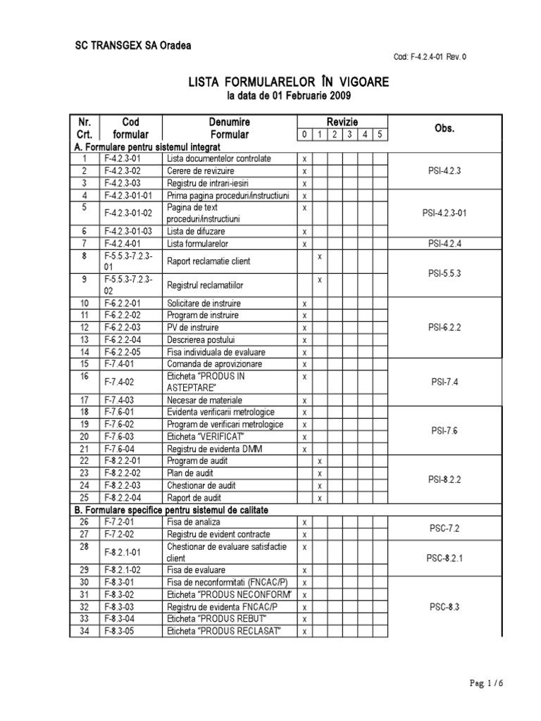 ListaFormularelor LF | PDF