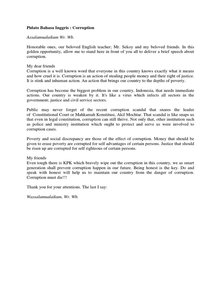 Pidato Bahasa Inggris Corruption Water