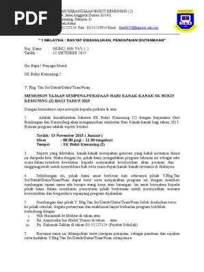 Surat Tajaan Hari Kanak Kanak Sekolah Pdf