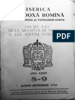 240 Ani de La Moartea de Mucenic Al Sfântului Antim Ivireanul (BOR, 8-9, 1956)