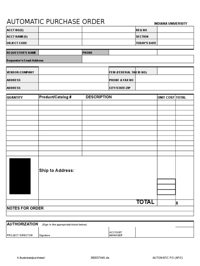 Automatic Purchase Order Form | PDF