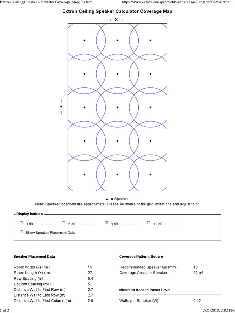 Extron Ceiling Speaker Calculator Coverage Map Extron Decibel