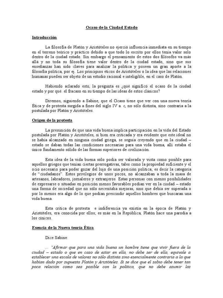 El Ocaso de La Ciudad Estado PDF Aristóteles Platón