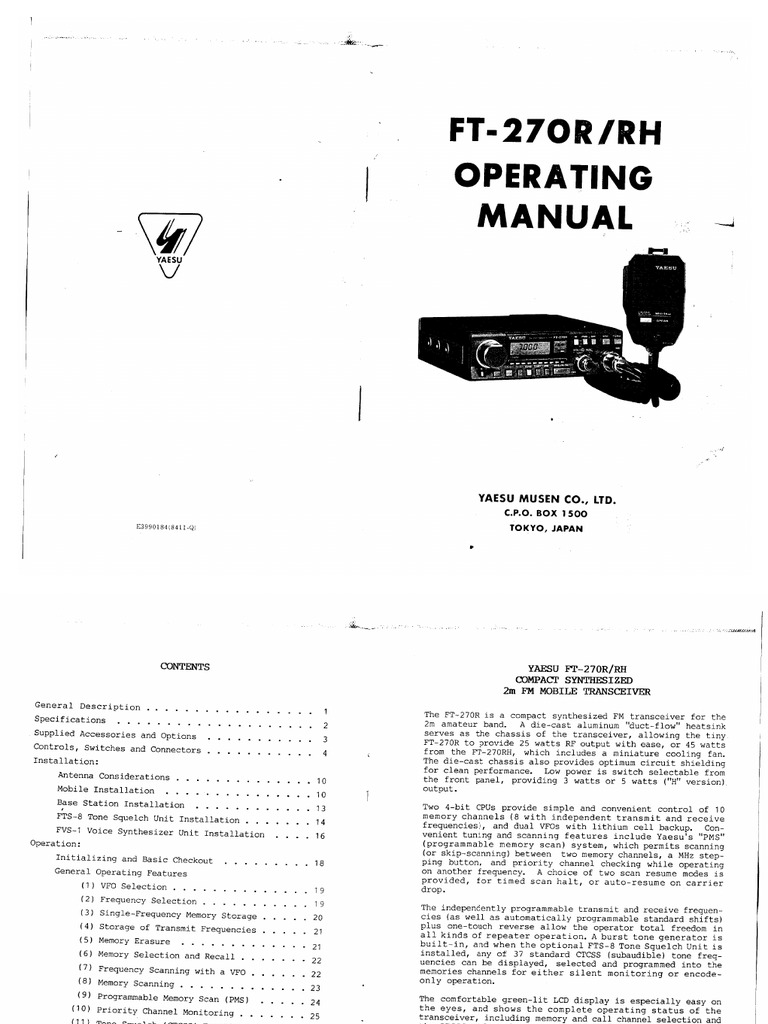取扱説明書のみ】YAESU FT-227 OPERATING MANUAL YAESU FT-227R USER