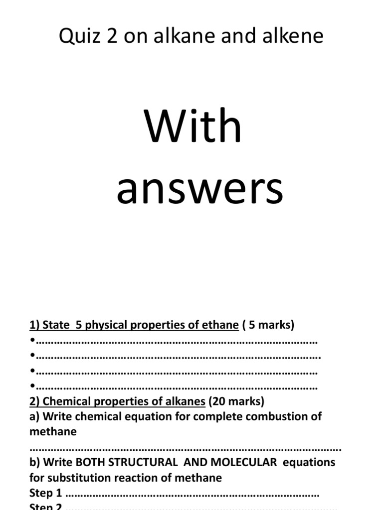 Quiz 2 On Alkane and Alkene: With Answers | Download Free PDF ...