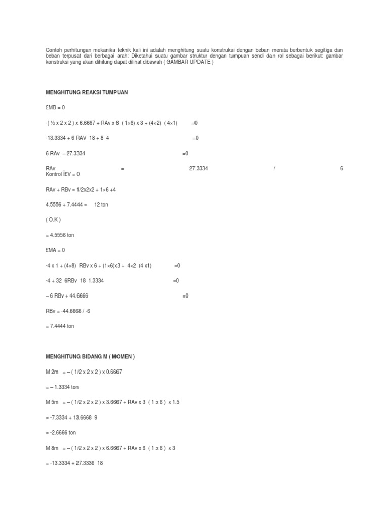 Contoh Perhitungan Mekanika Teknik Kali Ini Adalah Menghitung Suatu ...