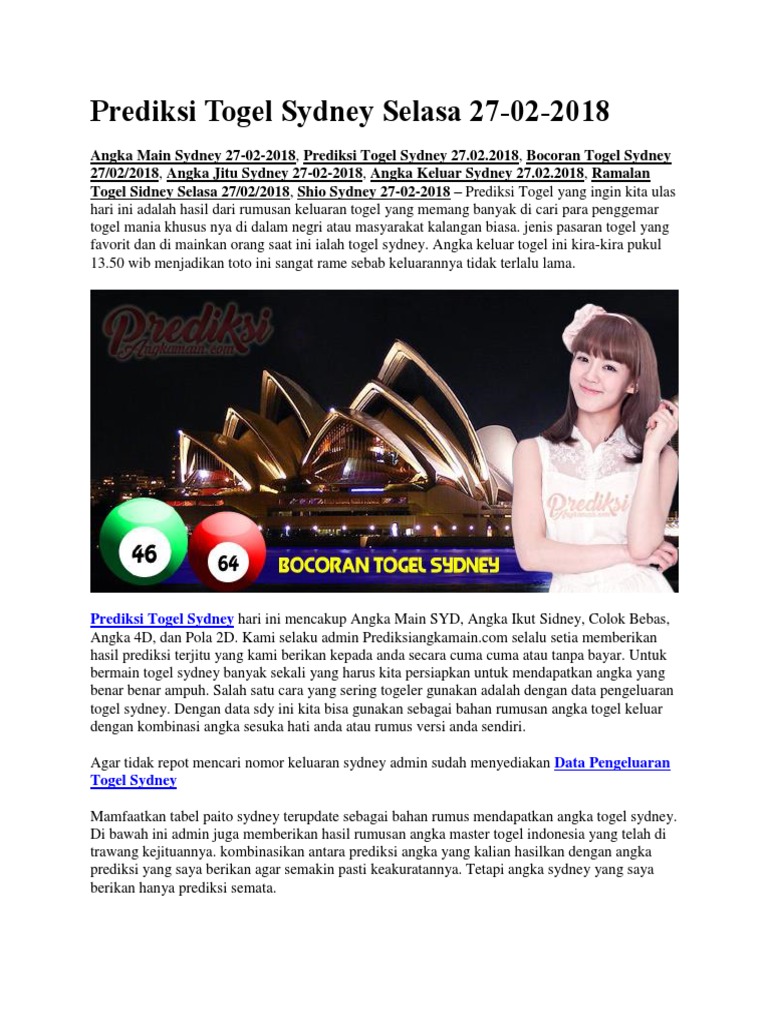 Prediksi Togel Sydney Selasa 27 02 2018