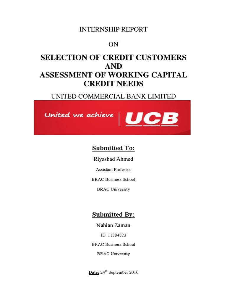 Bba Internship Report Ucbl Pdf Loans Credit Finance