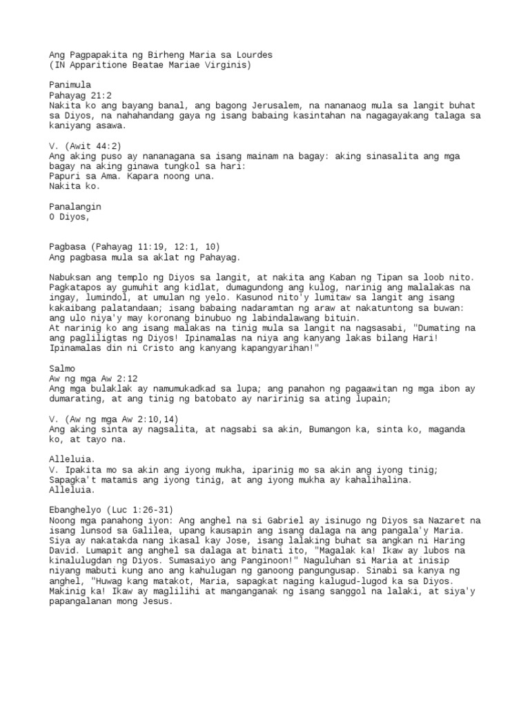 Misa NG Birhen NG Lourdes | PDF