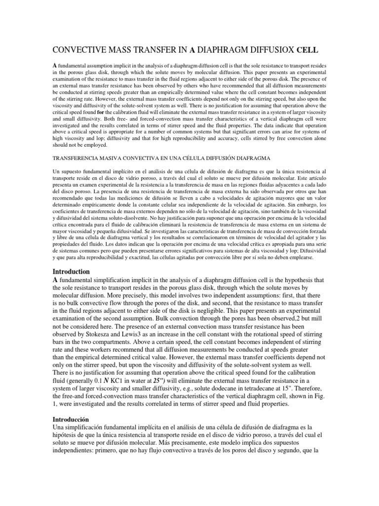 Convective Mass Transfer in Diffusion Cells | PDF | Mass | Mechanics