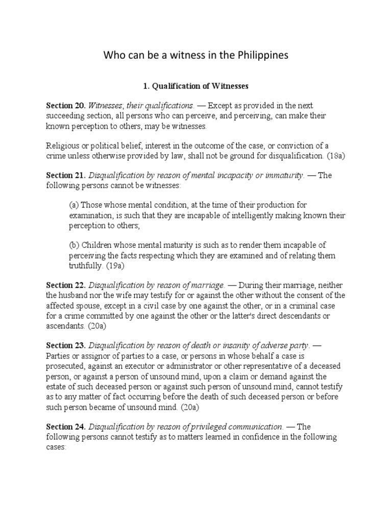 Witness Qualifications in the Philippines | PDF | Witness | Marriage