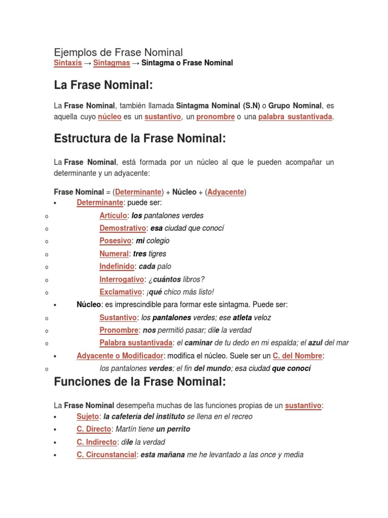 Ejemplos De Frase Nominal Pdf Adverbio Tipologia Linguistica