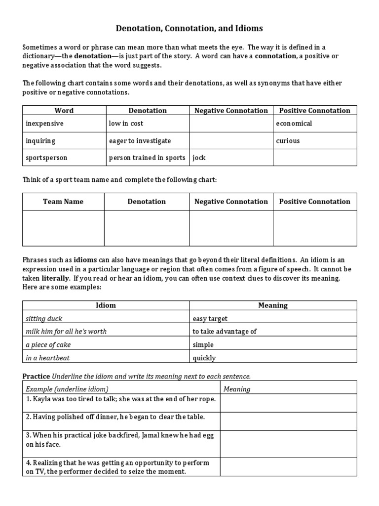 Denotation Connotation and Idiom PDF Idiom Semantics