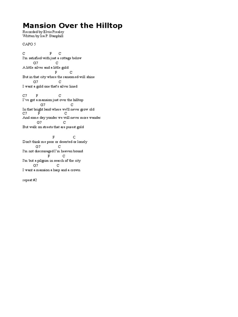 Mansion Over The Hilltop Chords PDF
