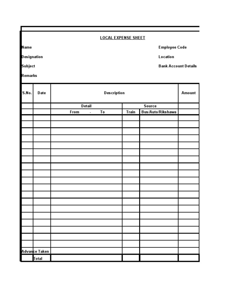 Local Expense Sheet Name Employee Code Designation Location Subject ...