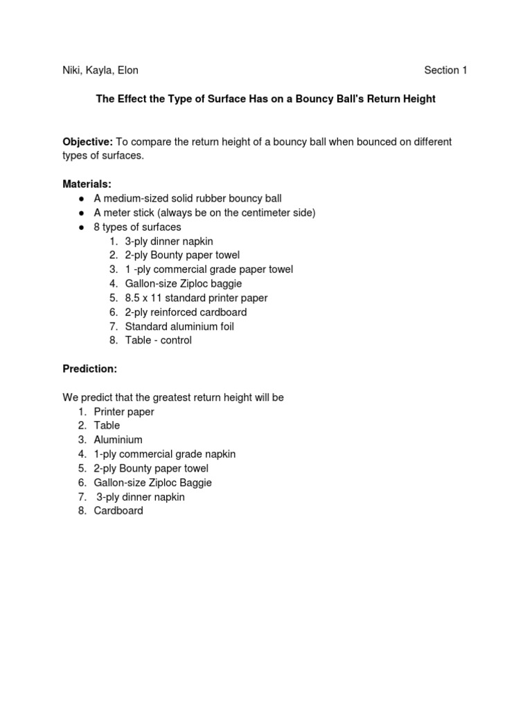 The Effect The Type of Surface Has On A Bouncy Balls Return Height