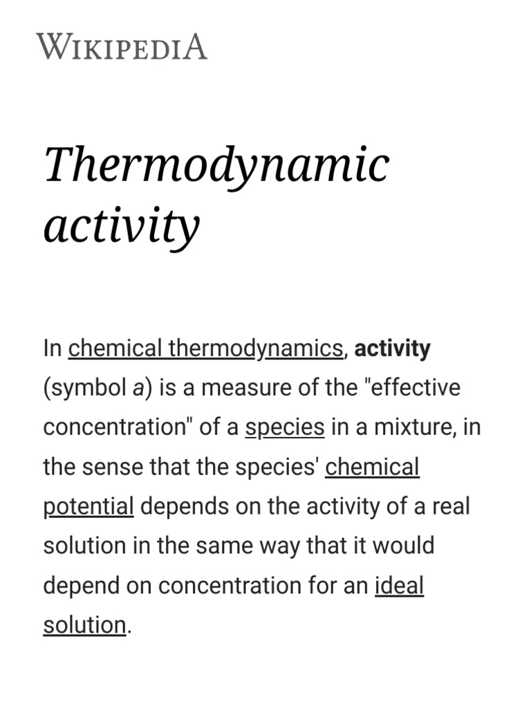 Thermodynamic Activity - Wikipedia | Analytical Chemistry | Physical