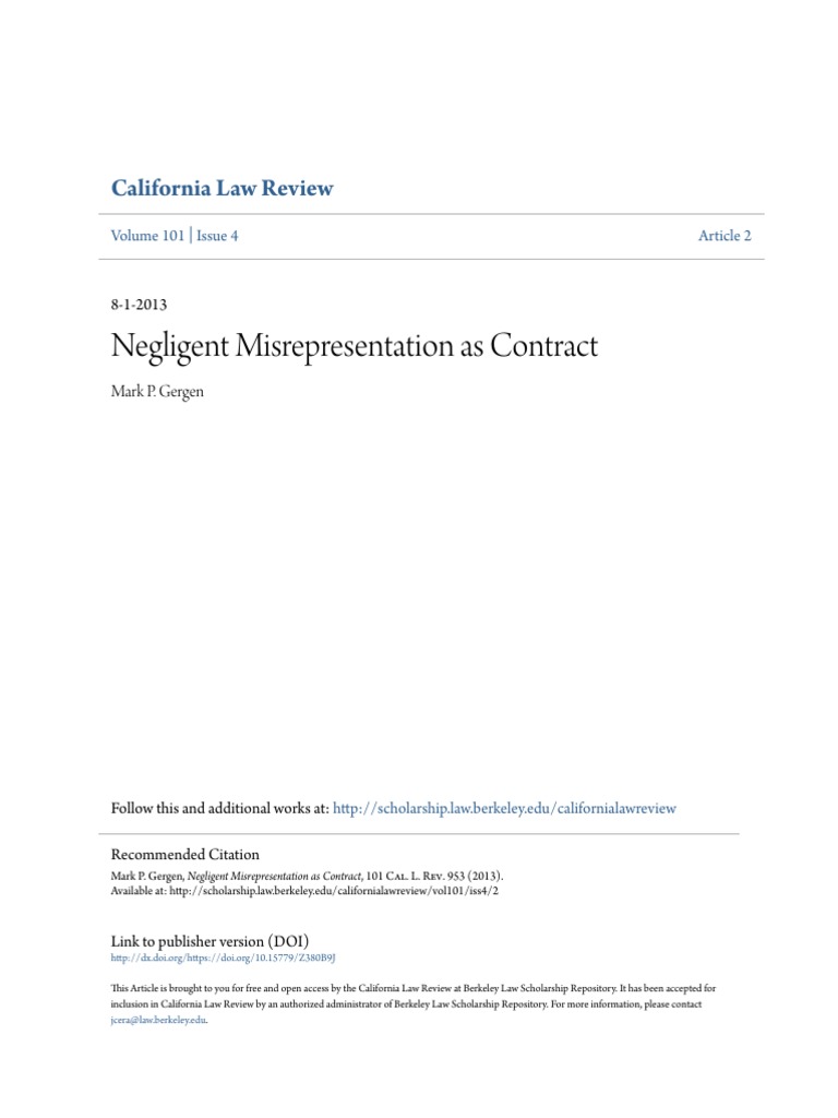 Negligent Misrepresentation as Contract.pdf Negligence Tort