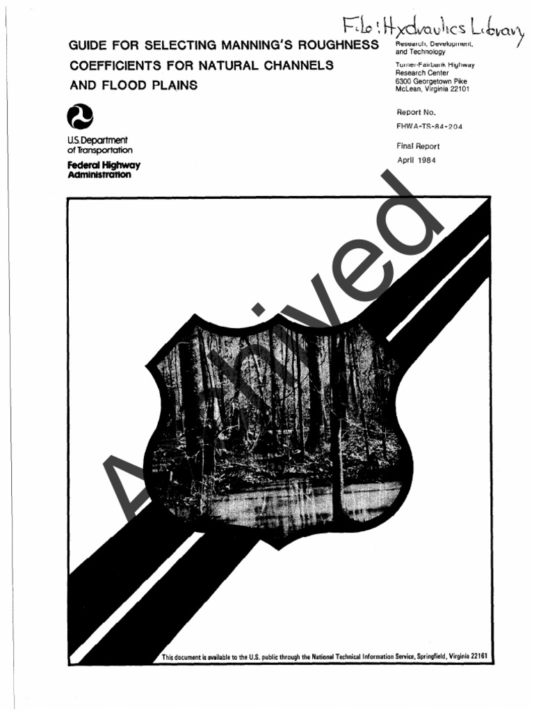 Archived: Guide For Selecting Manning'S Roughness Coefficients For ...