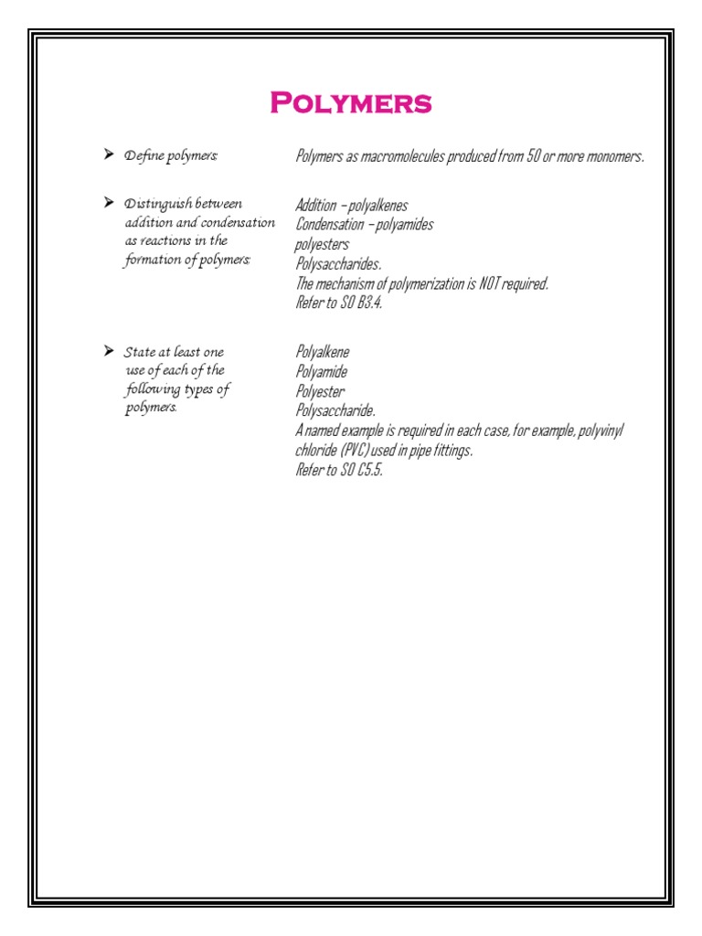 Polymers Define Polymers Distinguish Between PDF
