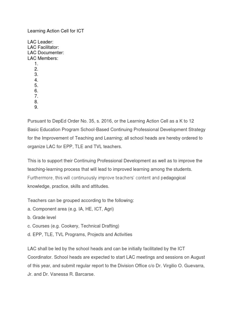Learning Action Cell for ICT Teachers | PDF | Educational Technology ...