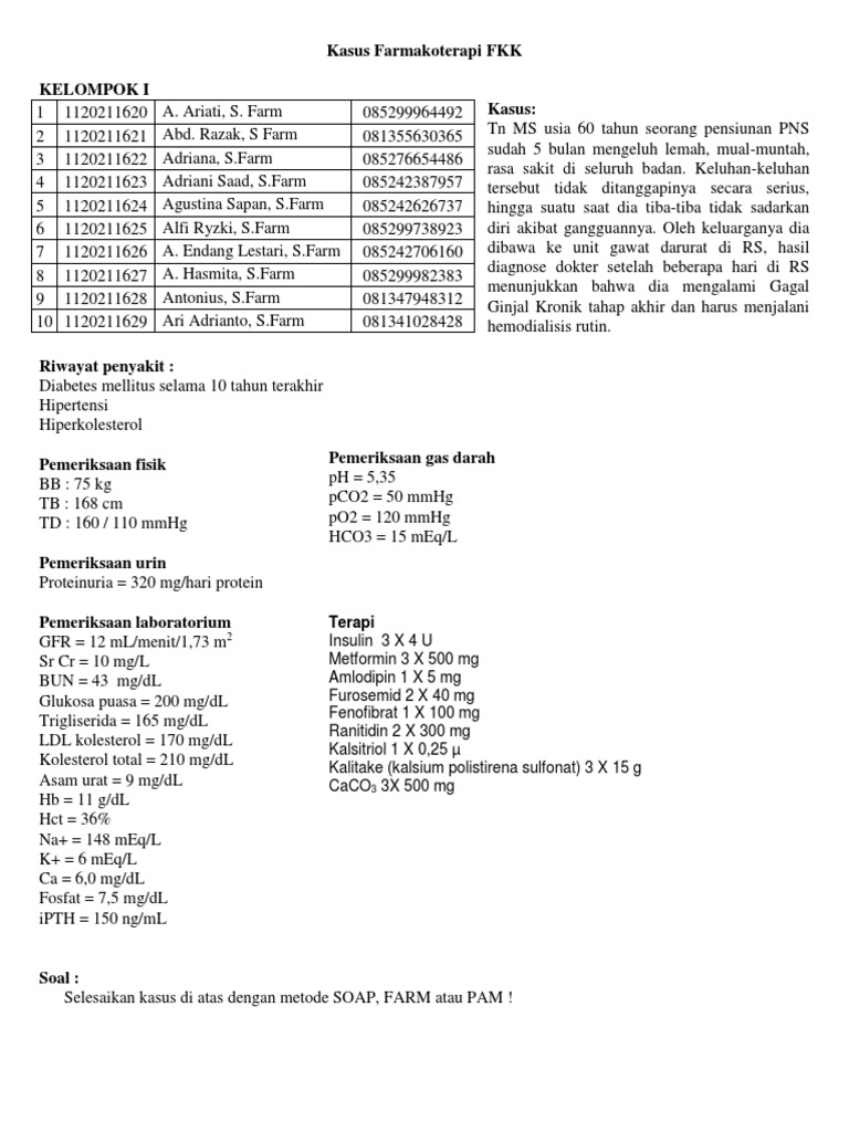 Soal Studi Kasus Farmasi Klinik