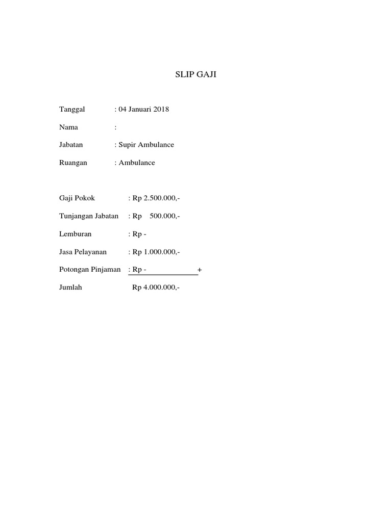 Slip Gaji Supir Ambulance