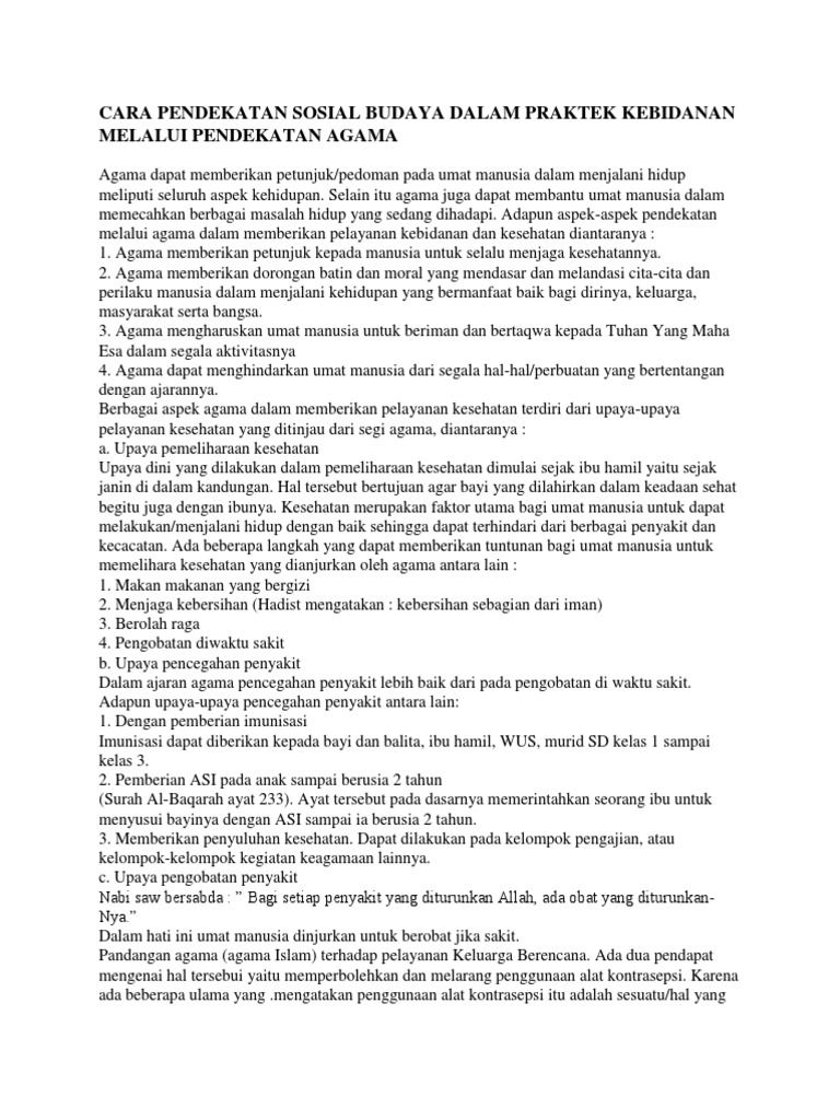 Cara Pendekatan Sosial Budaya Dalam Praktek Kebidanan Melalui Pendekatan Agama Pdf