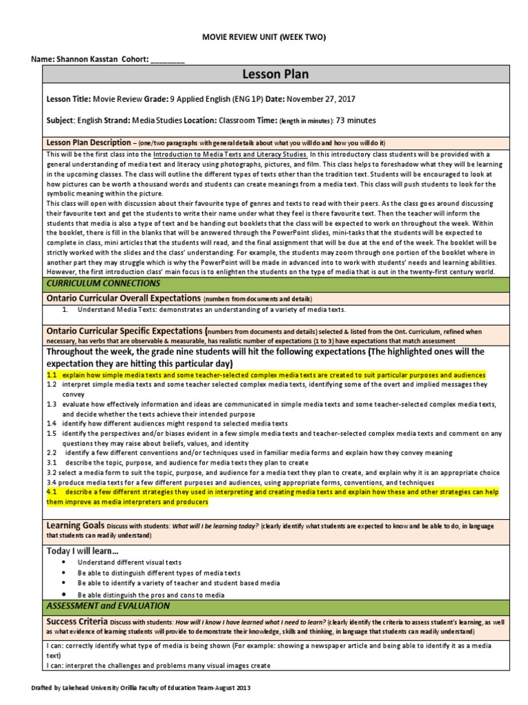 Year 9 Media Studies: Movie Review Unit | PDF | Educational Assessment ...